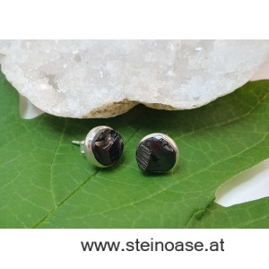 Ohrstecker Edel-Schungit mit Silberfassung, Natur, 10mm